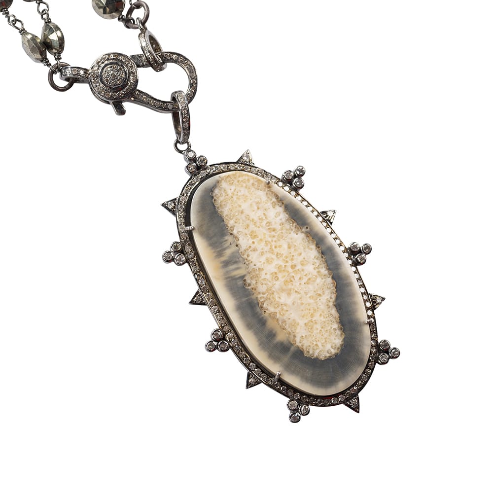 Petrified walrus tusk and diamond necklace | Peggy Lee Baker Designs